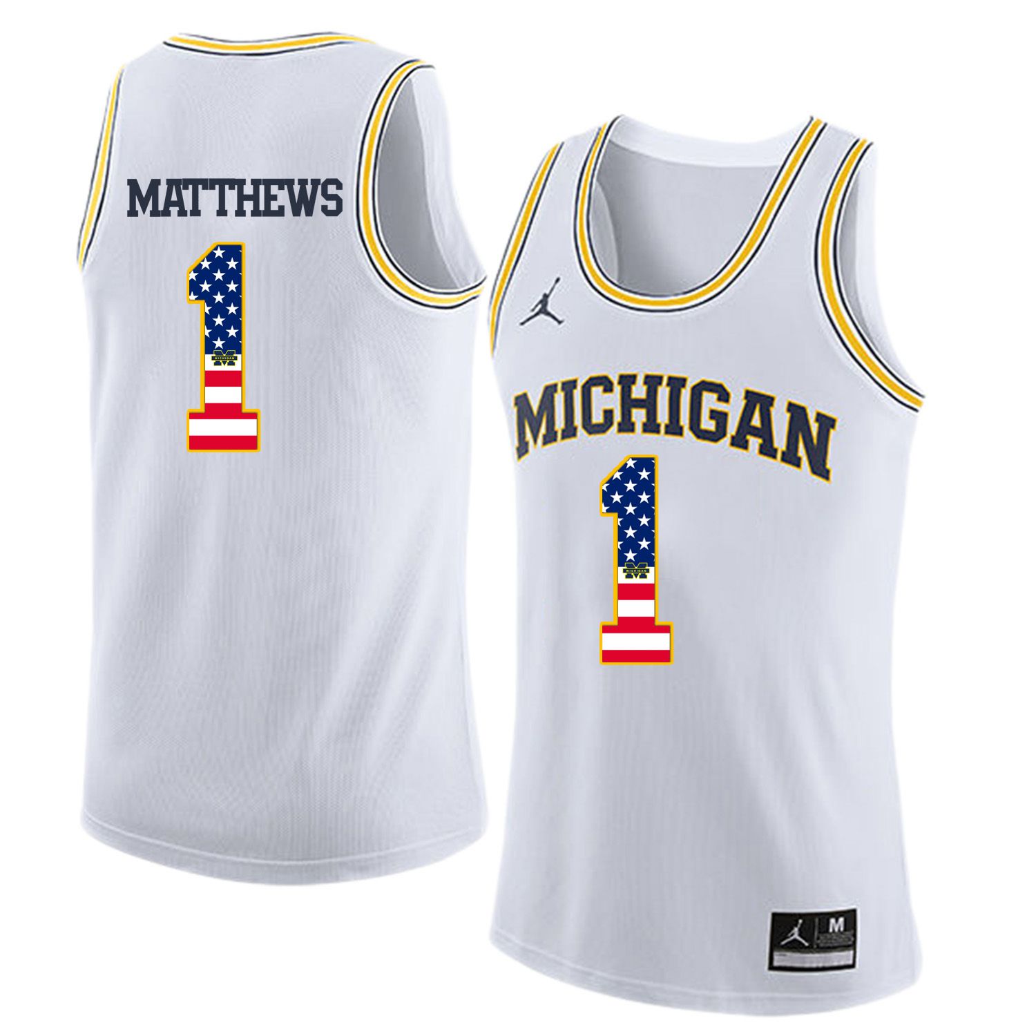Men Jordan University of Michigan Basketball White 1 Matthews Flag Customized NCAA Jerseys